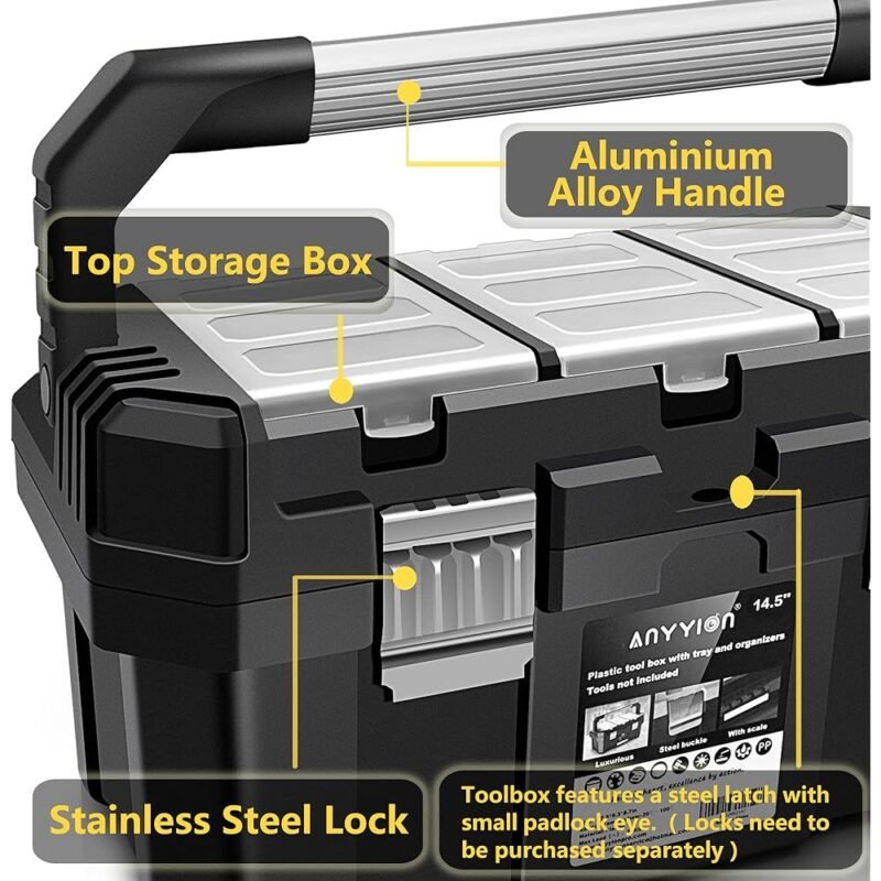 Anyyion Caja de Herramientas de 14 Pulgadas Bandeja Extraíble para Hogar - Imagen 3