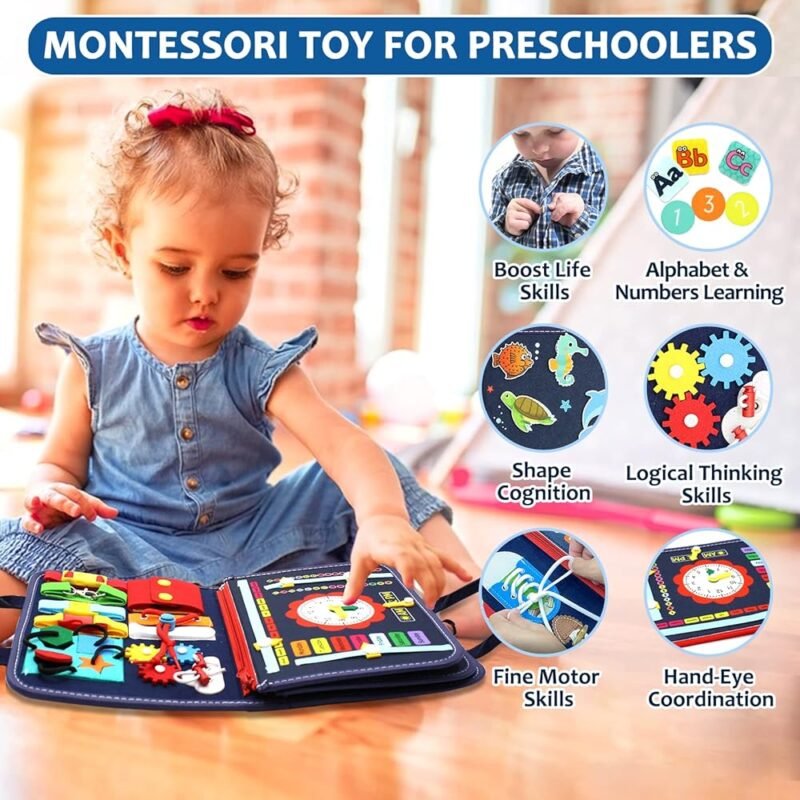 QIZFUN Busy Board Montessori Juguete Educativo para Niños de 1 a 4 Años - Imagen 2