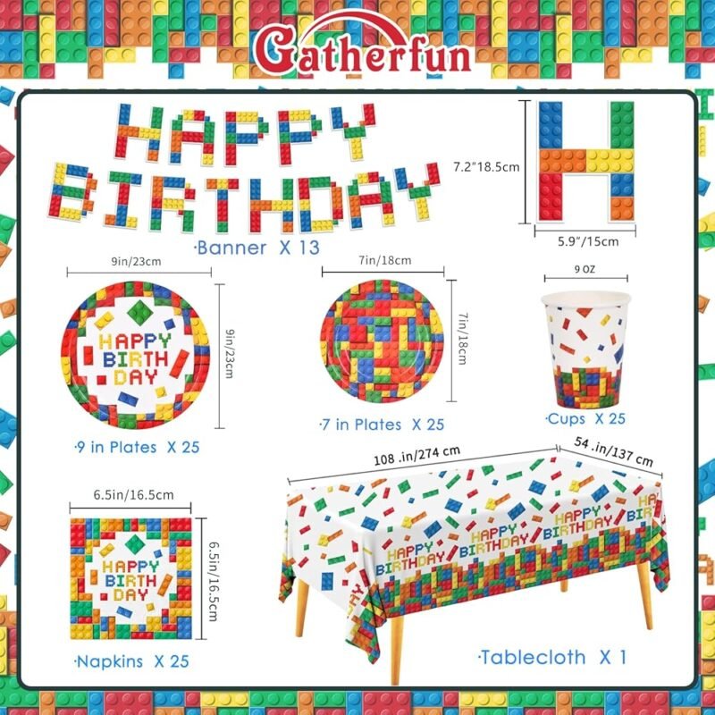 Gatherfun Decoraciones para Fiesta de Cumpleaños Bloques de Construcción - Imagen 4