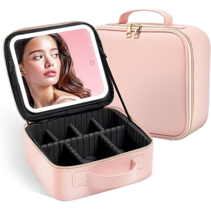 Bolsa de maquillaje de viaje con espejo LED y organizador de brochas - Imagen 8