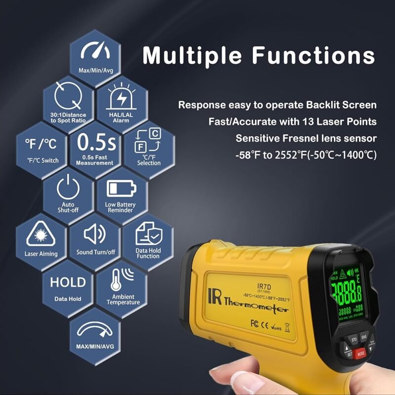 SURPEER Pistola de temperatura infrarroja 2552℉ alta precisión - Imagen 3