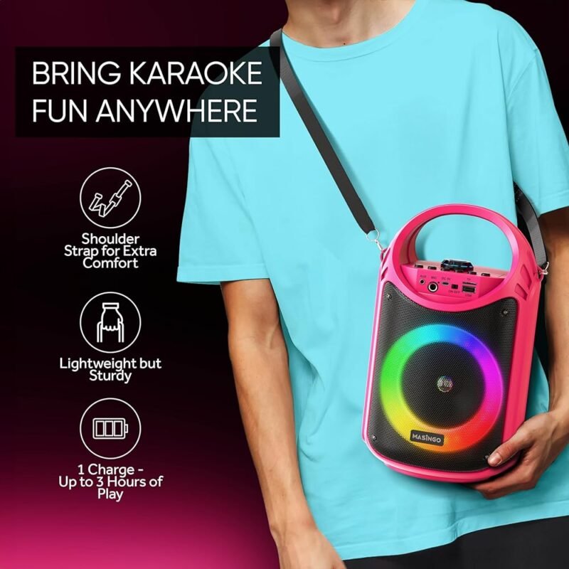 MASINGO Máquina de Karaoke Portátil para Niños y Adultos con Micrófonos - Imagen 4