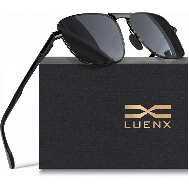 LUENX Lentes de Sol Polarizados Rectangulares para Hombre Diseño Retro Pilot