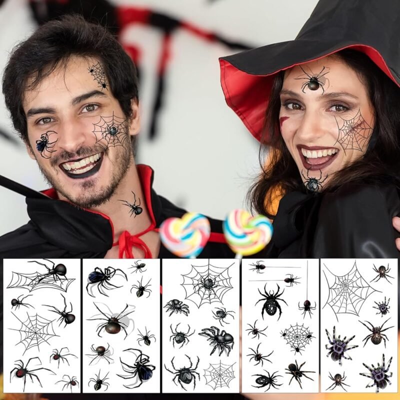 Tatuajes Temporales de Telaraña de Halloween 80 Piezas para Mujeres y Niños - Imagen 3