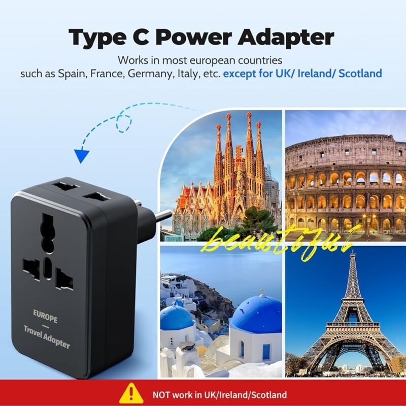 Adaptador de Viaje FUNPRO de Estados Unidos a Europa con USB - Imagen 4