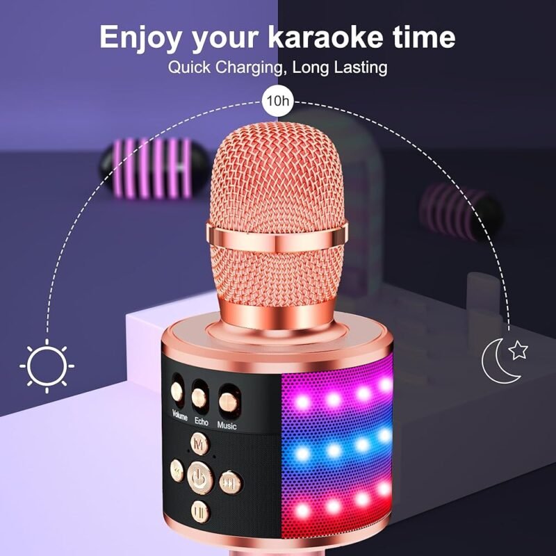 Micrófono de Karaoke Inalámbrico Bluetooth BONAOK Portátil con Altavoz LED - Imagen 5