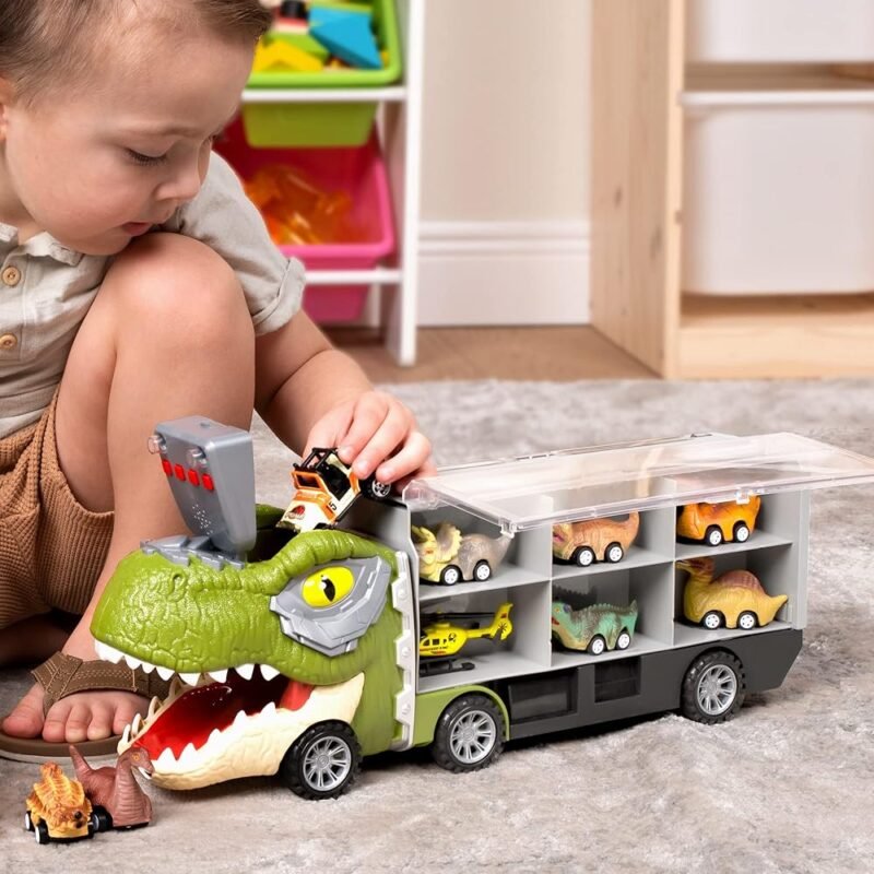 JOYIN Juguetes de dinosaurio 13 en 1 para niños con camión y autos - Imagen 9