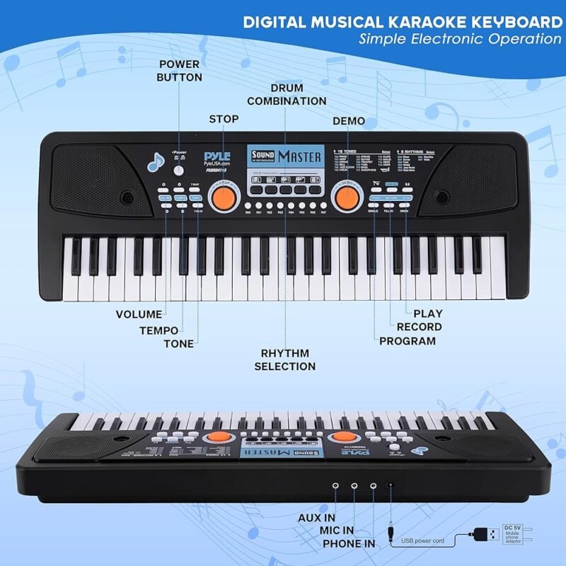 Pyle Piano eléctrico portátil de 49 teclas con micrófono y altavoces estéreo - Imagen 2