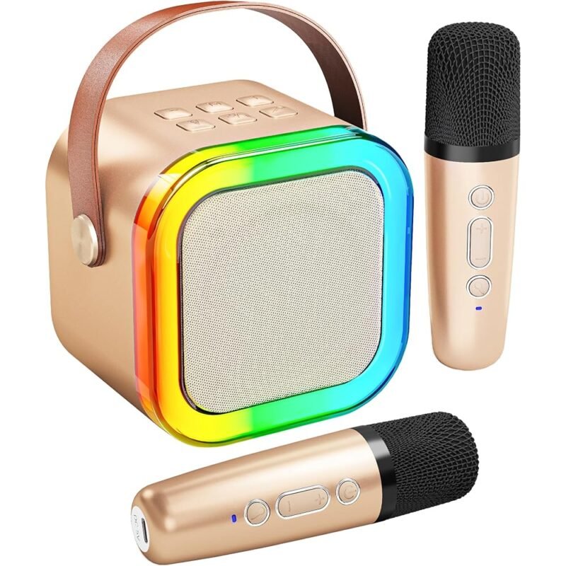 Peski Máquina de karaoke portátil Bluetooth con 2 micrófonos inalámbricos