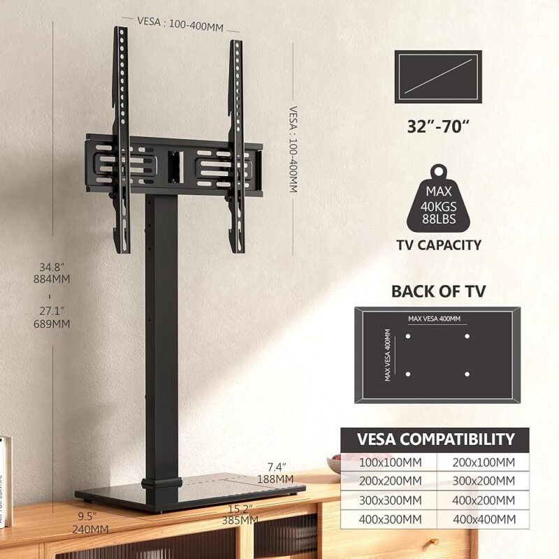 FITUEYES Soporte universal de TV de 32 a 70 pulgadas con altura ajustable - Imagen 7