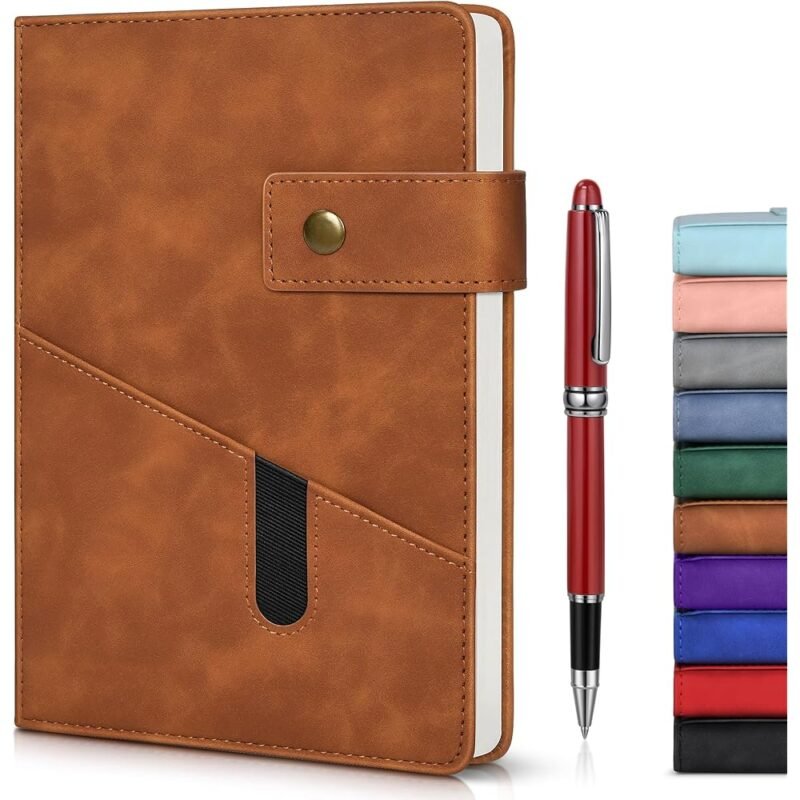 Cuaderno de cuero marrón A5 con bolígrafo diario personalizado