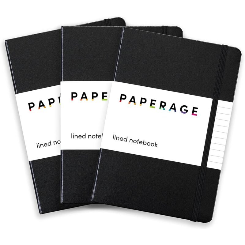 PAPERAGE Pack de 3 Cuadernos de Tapa Dura 5.7x8 pulgadas Negro