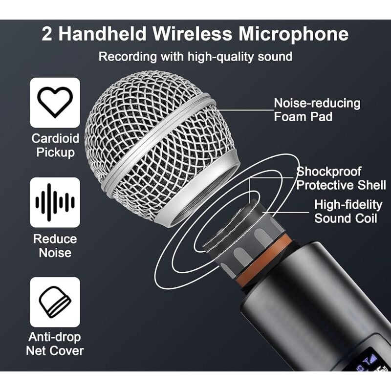 ALPOWL Micrófono Inalámbrico UHF de Mano Dual Receptor Recargable - Imagen 2