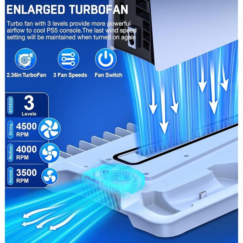 PS5 Slim Estación de Soporte y Enfriamiento con Cargador de Controlador - Imagen 3