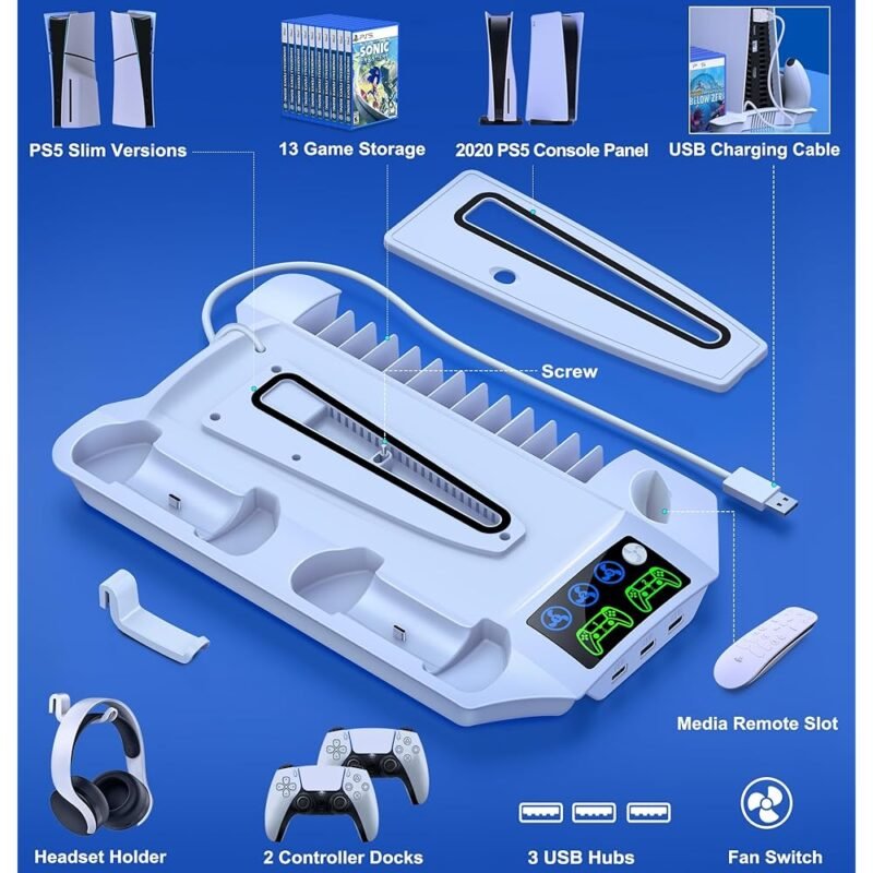 PS5 Slim Estación de Soporte y Enfriamiento con Cargador de Controlador - Imagen 5