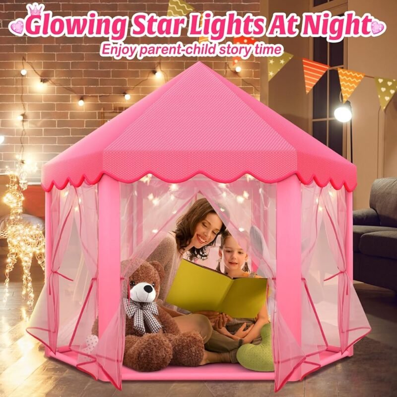 Tienda de campaña de princesa grande para niñas con luces de estrella - Imagen 3