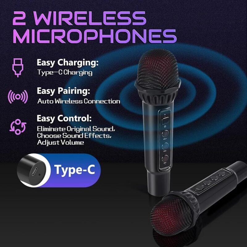 Máquina de Karaoke Bluetooth 2 Micrófonos Portátil Inalámbrica - Imagen 6