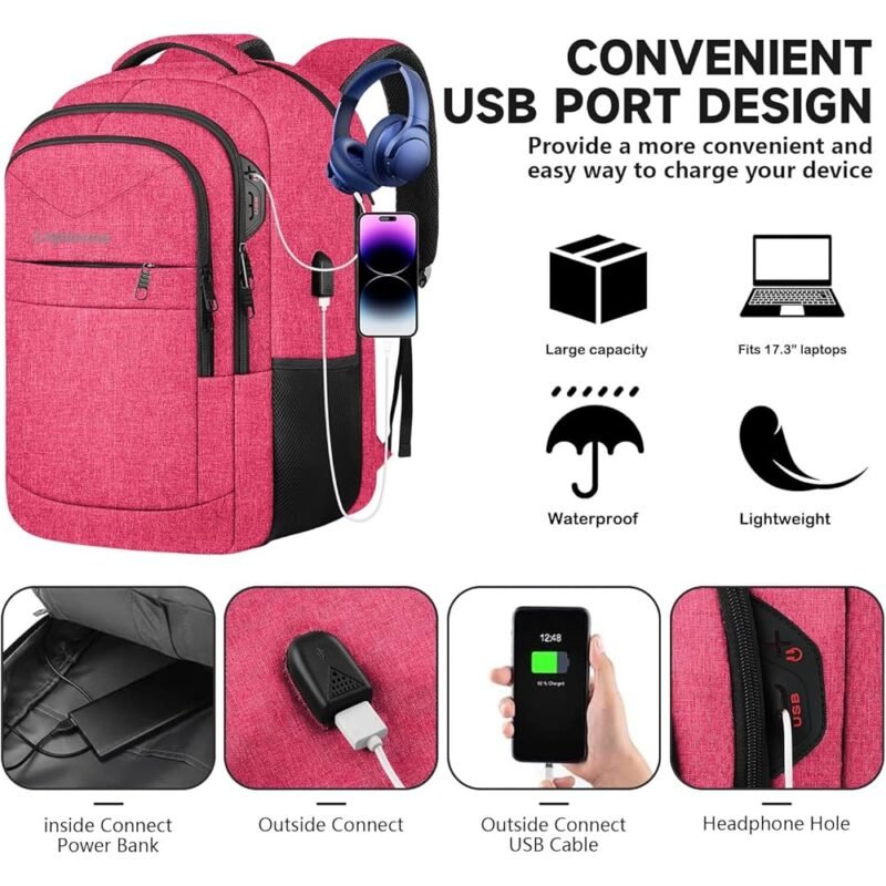 Lapsouno TSA Mochila de mano para mujer y laptop 17.3 pulgadas rosa - Imagen 2