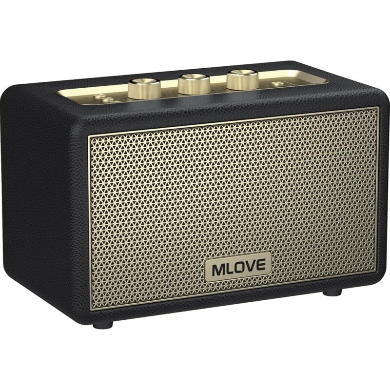 MLOVE Altavoz Bluetooth portátil retro con subwoofer y USB