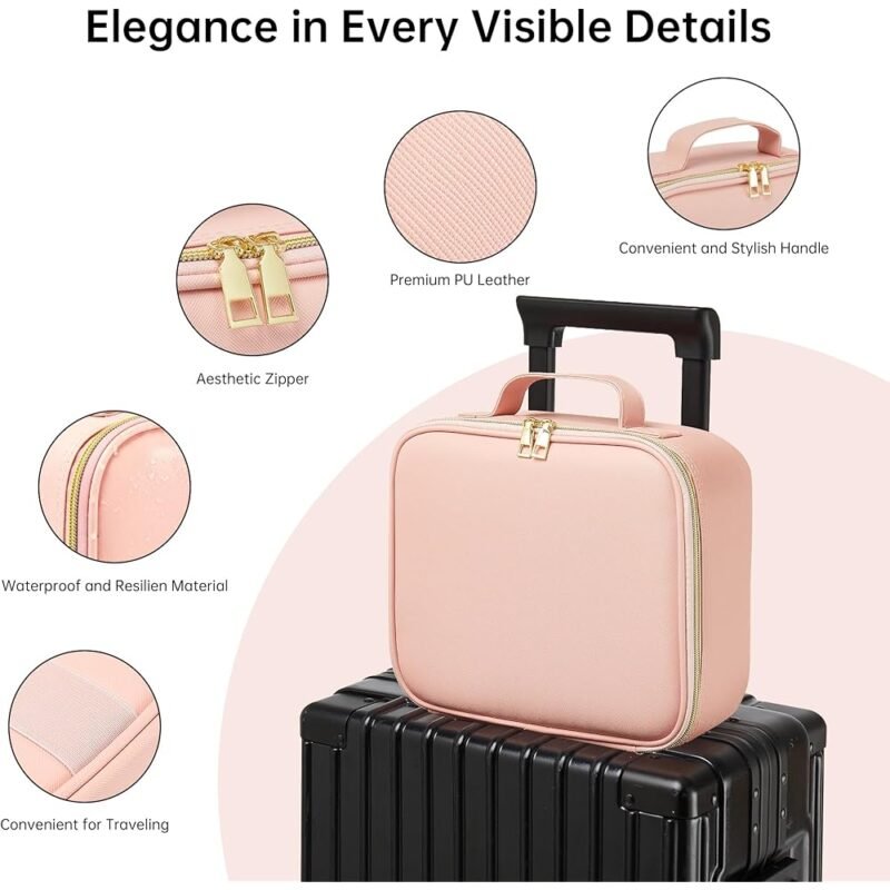 Bolsa de maquillaje de viaje con espejo LED y organizador de brochas - Imagen 5