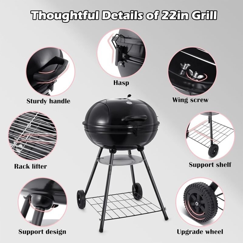 HaSteeL Parrilla de carbón de 22 pulgadas para exteriores y camping - Imagen 5