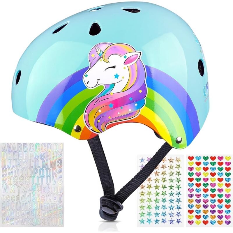 FIODAY Casco de Bicicleta Unicornio Ajustable para Niños Pequeños