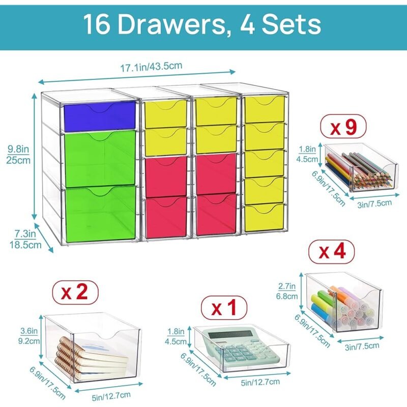 Vtopmart Organizador Acrílico con 16 Cajones para Escritorio y Maquillaje - Imagen 2