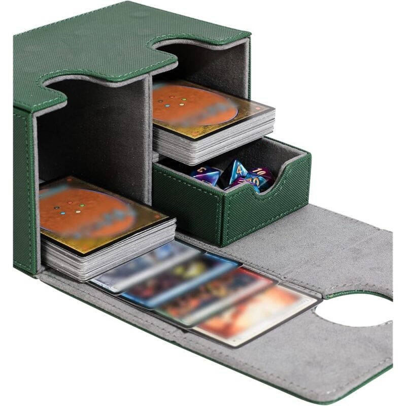 ZLCA Caja de cartas con bandeja de dados para cartas TCG en verde - Imagen 5