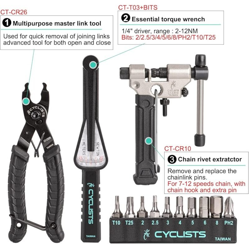 Kit de herramientas de bicicleta Cyclists de 27 piezas para reparación y mantenimiento - Imagen 3