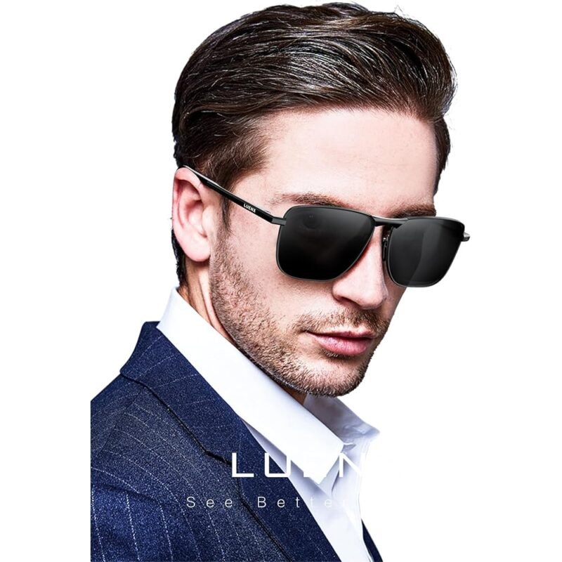 LUENX Lentes de Sol Polarizados Rectangulares para Hombre Diseño Retro Pilot - Imagen 5