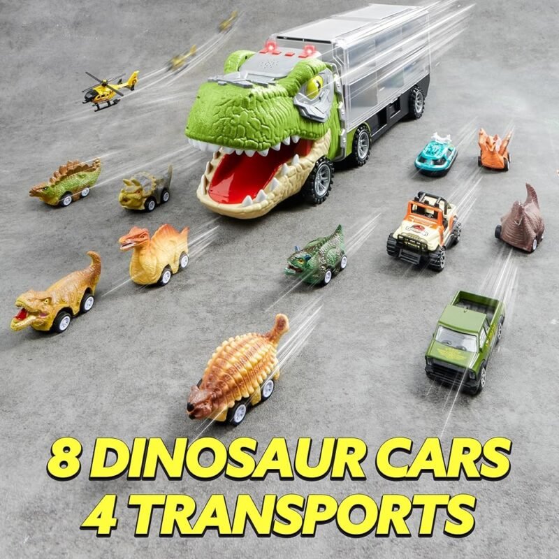 JOYIN Juguetes de dinosaurio 13 en 1 para niños con camión y autos - Imagen 5