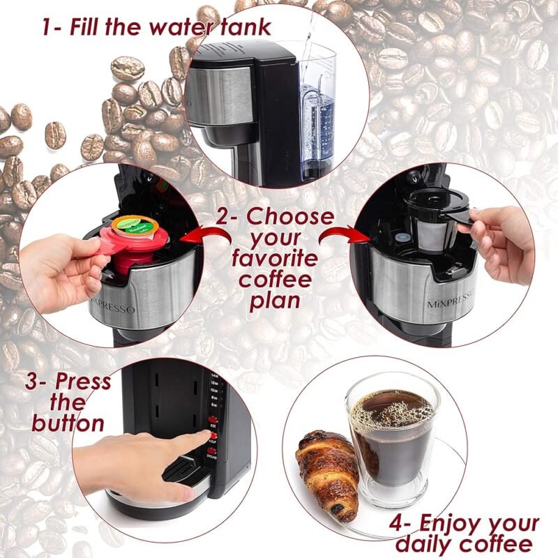 Mixpresso Cafetera de Una Sola Porción Compatible con K-Cup y Café Molido - Imagen 2