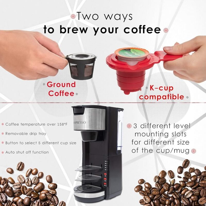 Mixpresso Cafetera de Una Sola Porción Compatible con K-Cup y Café Molido - Imagen 7