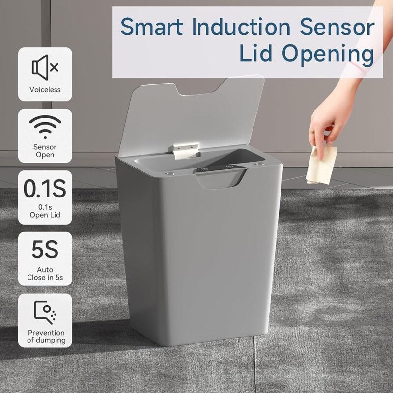 VAOZIURE Basurero de baño Dustibin gris-blanco 16 litros con sensor - Imagen 3