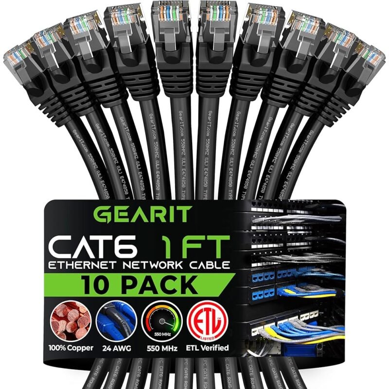 GearIT Cable Ethernet de 0.5 Pies Cat6 Conectividad Rápida y Segura