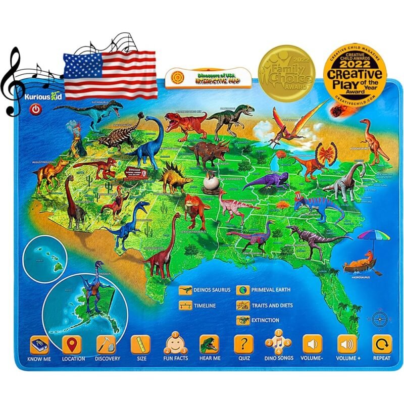 Mapa Interactivo de Estados Unidos con Dinosaurios Aprendizaje Temprano