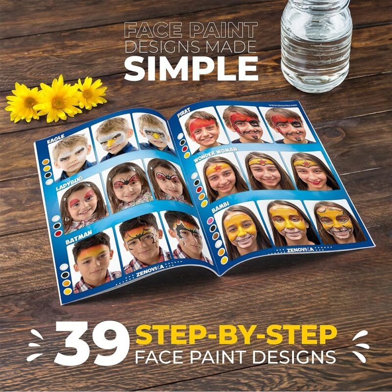 Zenovika Kit de Pintura Facial para Niños 26 Colores No Tóxico y Seguro - Imagen 3