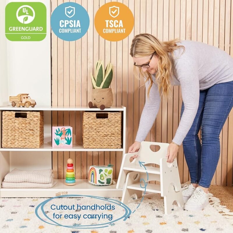 ECR4Kids Silla Apilable de Madera para Niños Pequeños Blanco Paquete de 2 - Imagen 6