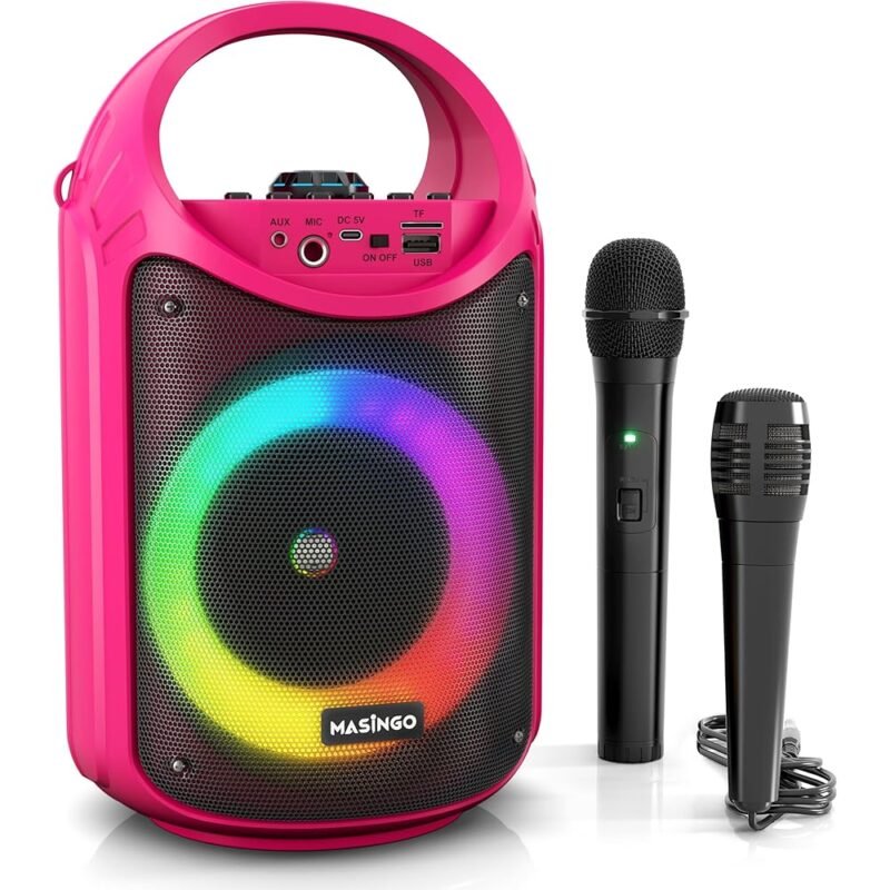 MASINGO Máquina de Karaoke Portátil para Niños y Adultos con Micrófonos