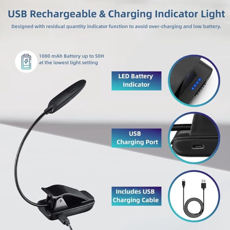 Luz de Libro Ámbar Recargable con 7 LED para Leer en la Cama - Image 5