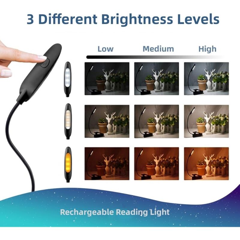 Luz de Libro Ámbar Recargable con 7 LED para Leer en la Cama - Image 2