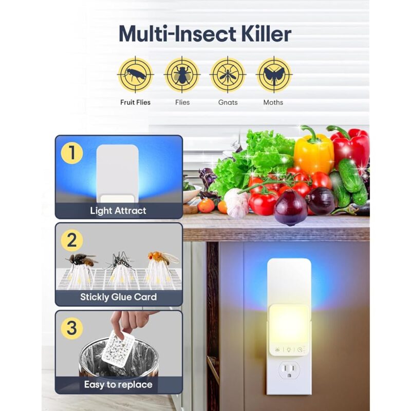 Trampas para Moscas de Frutas para Interiores 2 en 1 con Luz LED y Atractor UV - Image 2
