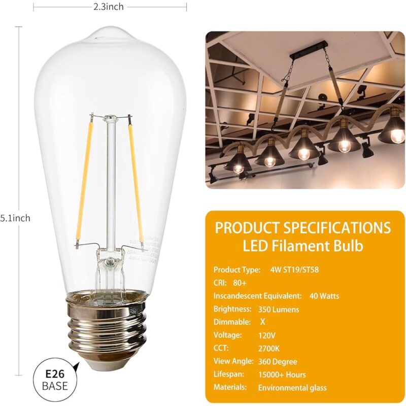Paquete de 12 Bombillas LED Edison 40 Vatios Vintage 4W E26 2700K - Image 2